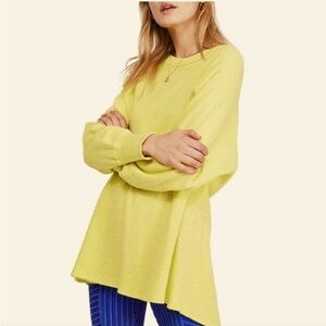 Free People Amelia Oversized Waffle Knit Thermal Top  Lemon Squeeze Yellow XS